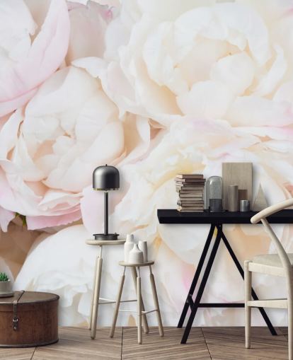 pink and white floral wallpaper mural called Peony Clouds for bedrooms, living rooms and bathrooms