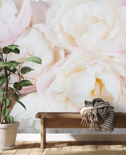 rosa och vit blommig tapet väggmålning kallad Peony Clouds för sovrum, vardagsrum och badrum rosa och vit blommig tapet väggmålning kallad Peony Clouds för sovrum, vardagsrum och badrum