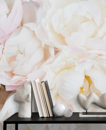 pink and white floral wallpaper mural called Peony Clouds for bedrooms, living rooms and bathrooms