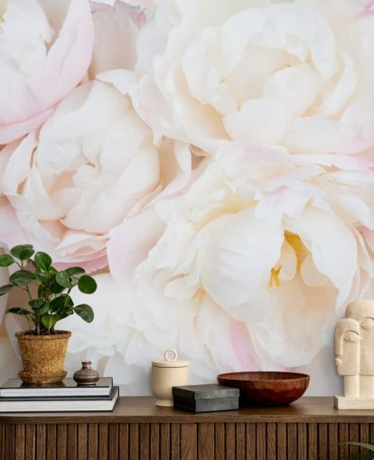 mural de papel pintado floral rosa y blanco llamado Peony Clouds para dormitorios, salas de estar y baños mural de papel pintado floral rosa y blanco llamado Peony Clouds para dormitorios, salas de estar y baños