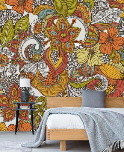 papel pintado flores naranjas ilustradas papel pintado flores naranjas ilustradas