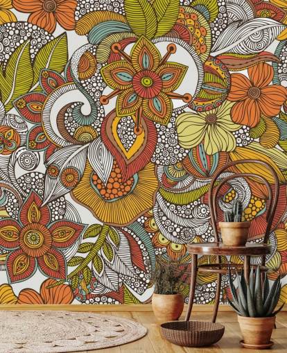 illustrert oransje blomster tapet