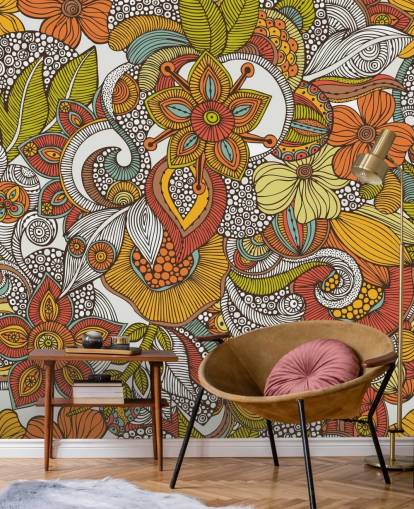 papel de parede floral laranja ilustrado