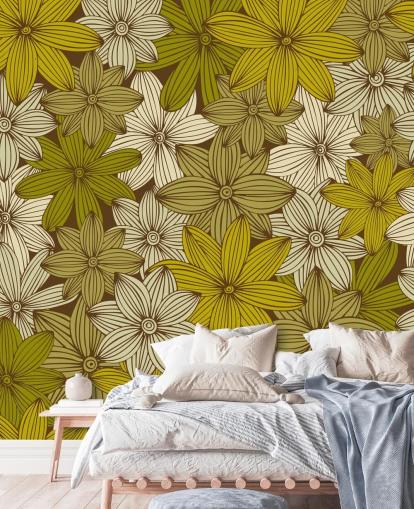 papel pintado floral mostaza