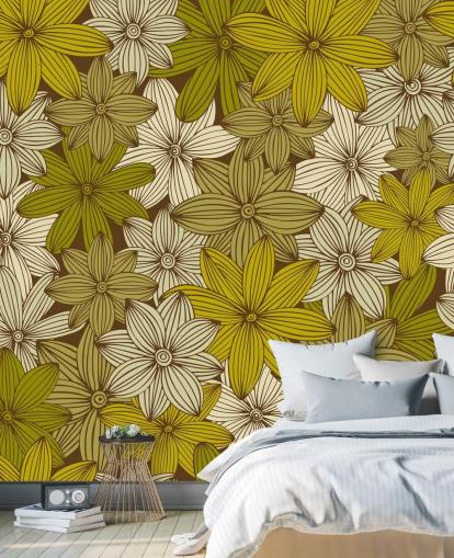 papel pintado floral mostaza