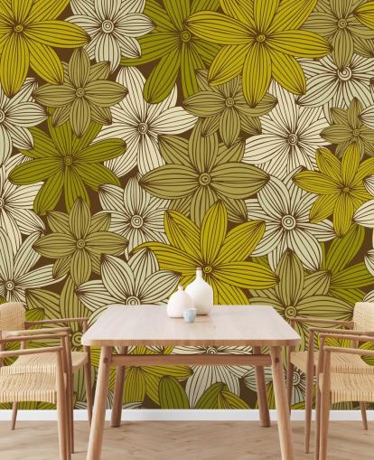 mustard floral wallpaper