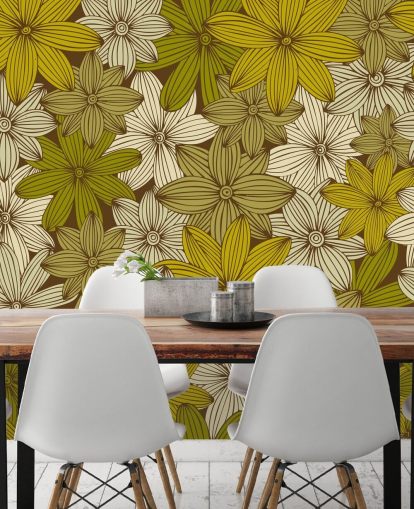 mustard floral wallpaper