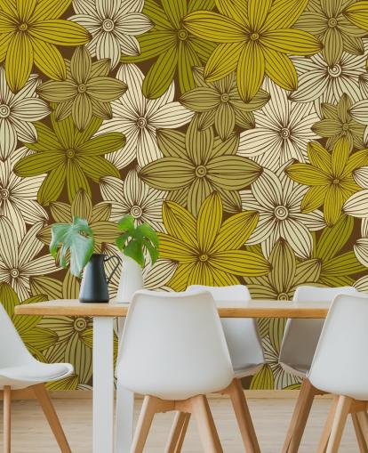 papel pintado floral mostaza