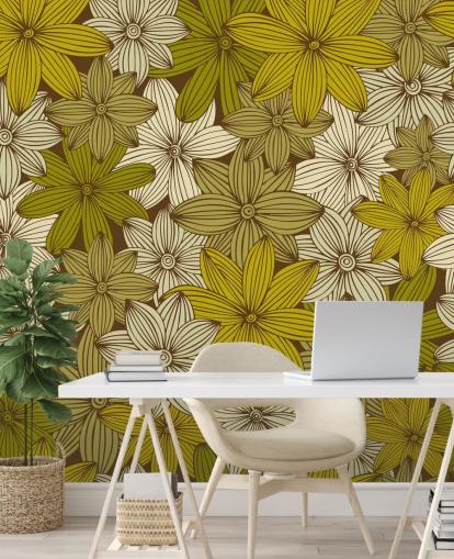 mustard floral wallpaper
