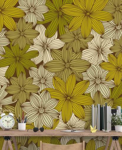 mosterd bloemenbehang mosterd bloemenbehang