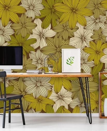 mustard floral wallpaper