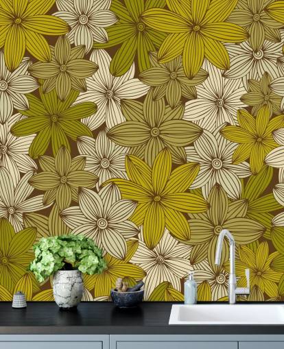 mustard floral wallpaper