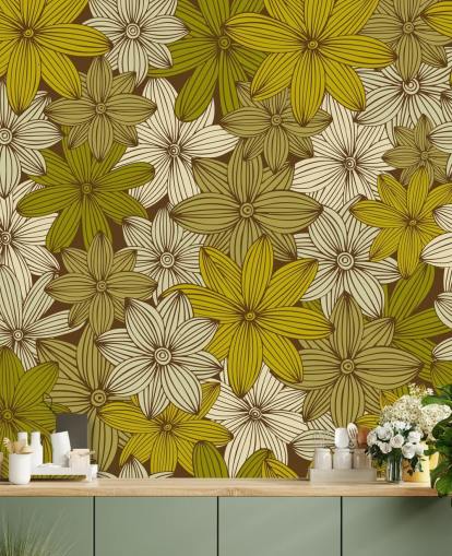 papel de parede floral mostarda papel de parede floral mostarda