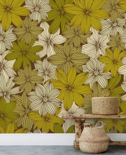 papel pintado floral mostaza papel pintado floral mostaza