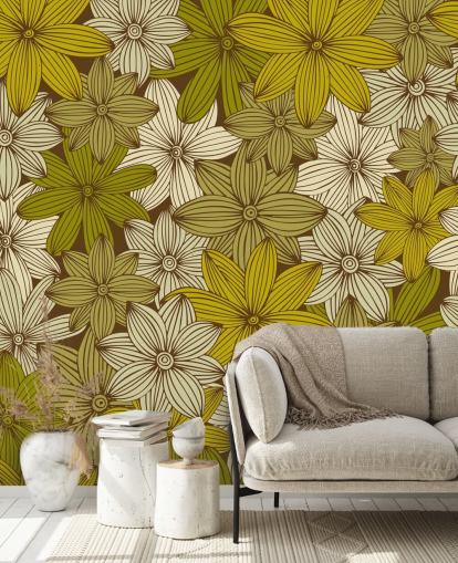 mustard floral wallpaper