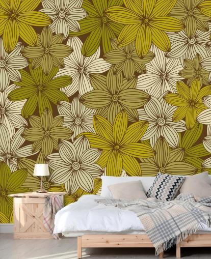 papel pintado floral mostaza