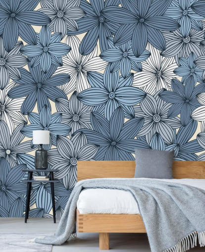 papel pintado floral azul