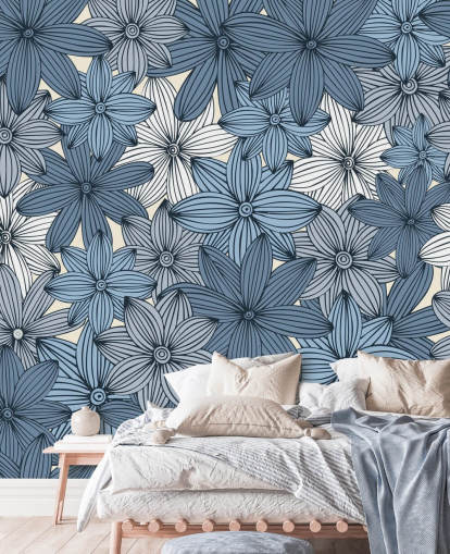 blauw bloemenbehang blauw bloemenbehang