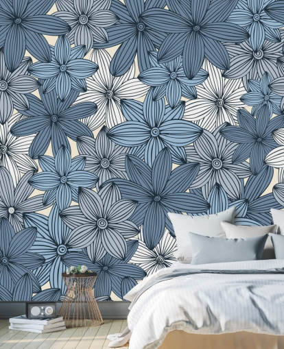 blauw bloemenbehang blauw bloemenbehang