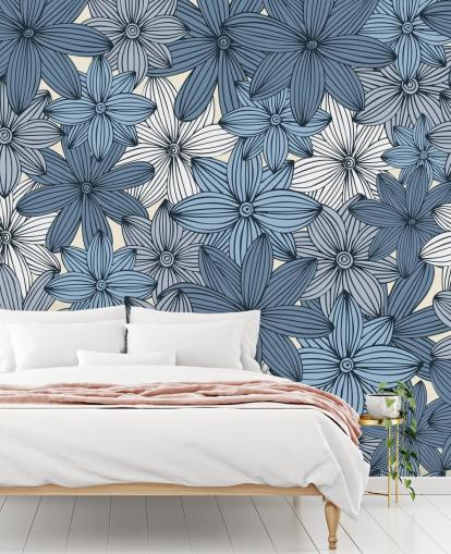 papel pintado floral azul