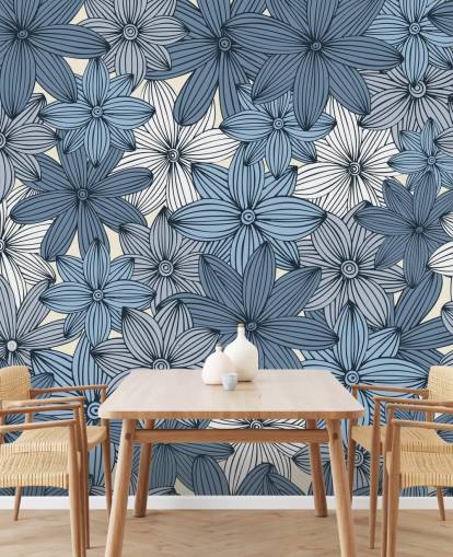 papel de parede floral azul