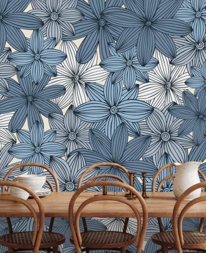 papel pintado floral azul