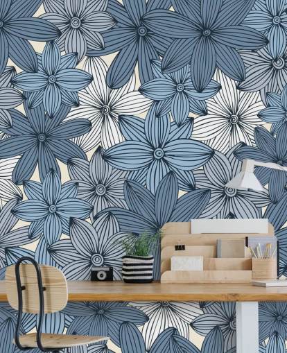 papel de parede floral azul