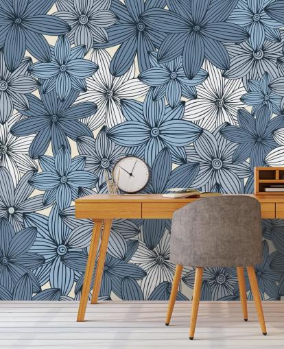 papier peint à fleurs bleu