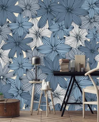 papel pintado floral azul