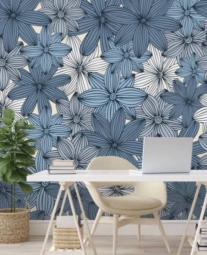 blauw bloemenbehang blauw bloemenbehang