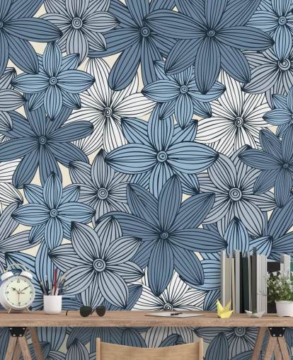 papel pintado floral azul