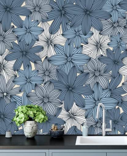 papel de parede floral azul papel de parede floral azul