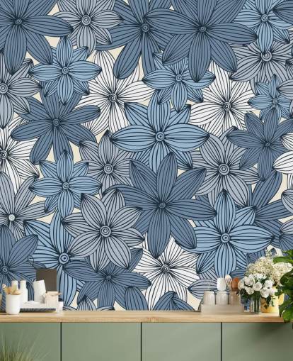 papel pintado floral azul papel pintado floral azul