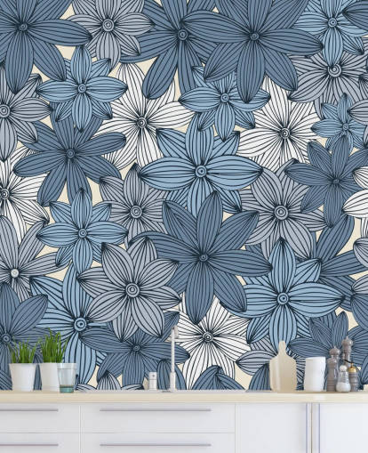 papier peint à fleurs bleu papier peint à fleurs bleu