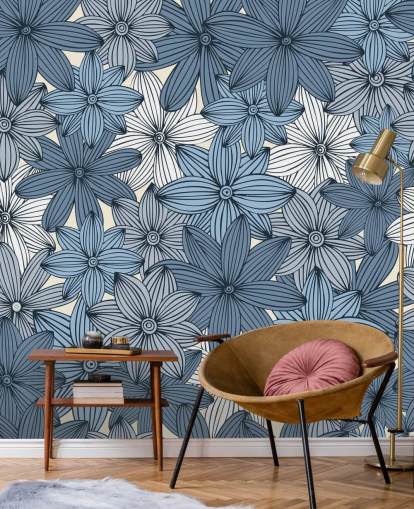 blauw bloemenbehang blauw bloemenbehang