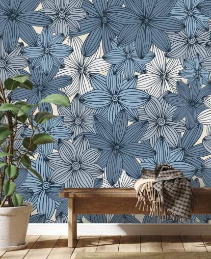 blauw bloemenbehang blauw bloemenbehang