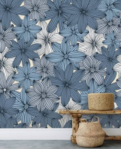 blauw bloemenbehang blauw bloemenbehang