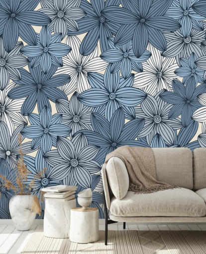 papel pintado floral azul papel pintado floral azul