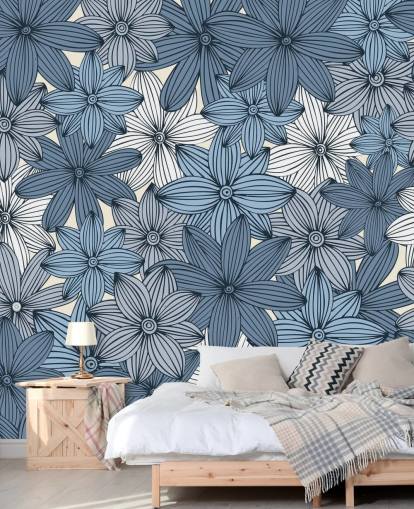 papel de parede floral azul