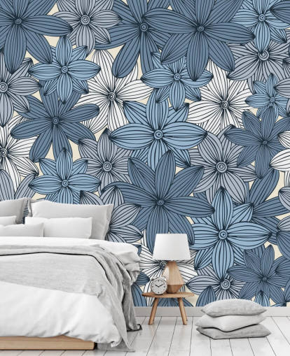 papel de parede floral azul