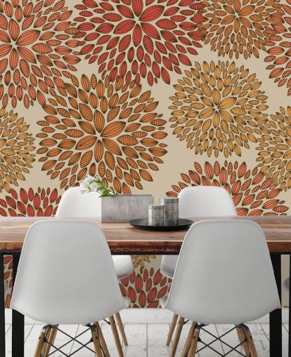 Red and Orange Drawn Dandelions Wallpaper