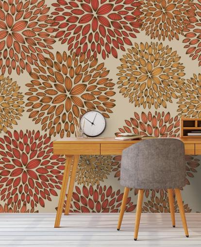 Red and Orange Drawn Dandelions Wallpaper