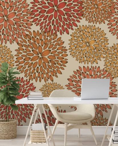 Red and Orange Drawn Dandelions Wallpaper