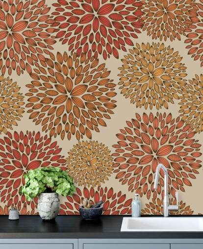 Red and Orange Drawn Dandelions Wallpaper