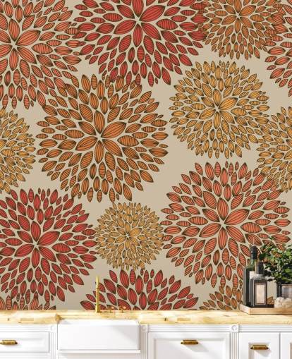 Red and Orange Drawn Dandelions Wallpaper