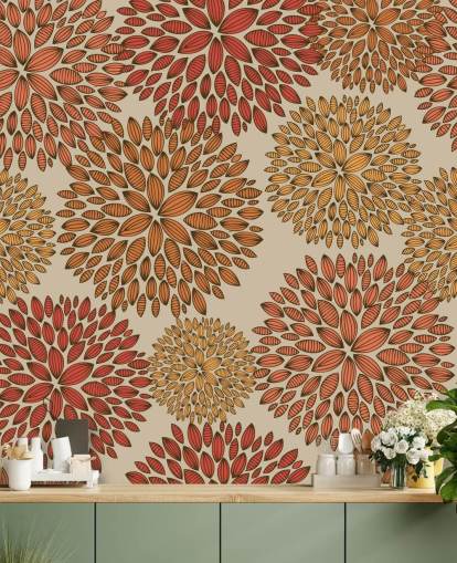 Red and Orange Drawn Dandelions Wallpaper