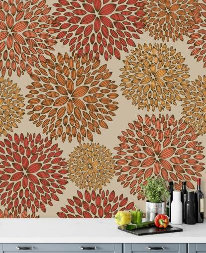 Red and Orange Drawn Dandelions Wallpaper