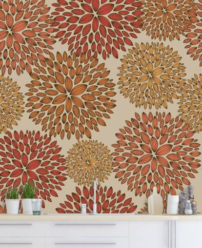 Rood en oranje getrokken paardebloemen behang Rood en oranje getrokken paardebloemen behang