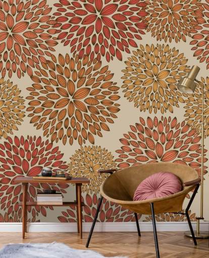 Red and Orange Drawn Dandelions Wallpaper