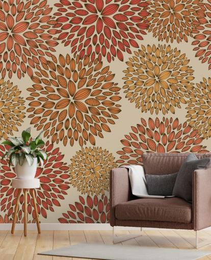 Red and Orange Drawn Dandelions Wallpaper